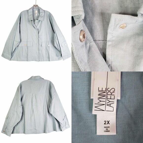 Wynne Layers Jacket Woven Lightweight Blue Teal Women’s Plus Size 2X Linen - Picture 1 of 9